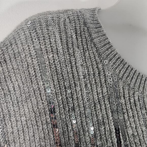 Calvin Klein Women's Sequin Sweater Pullover Gray Ribbed Knit Size Large Holiday - Picture 8 of 11